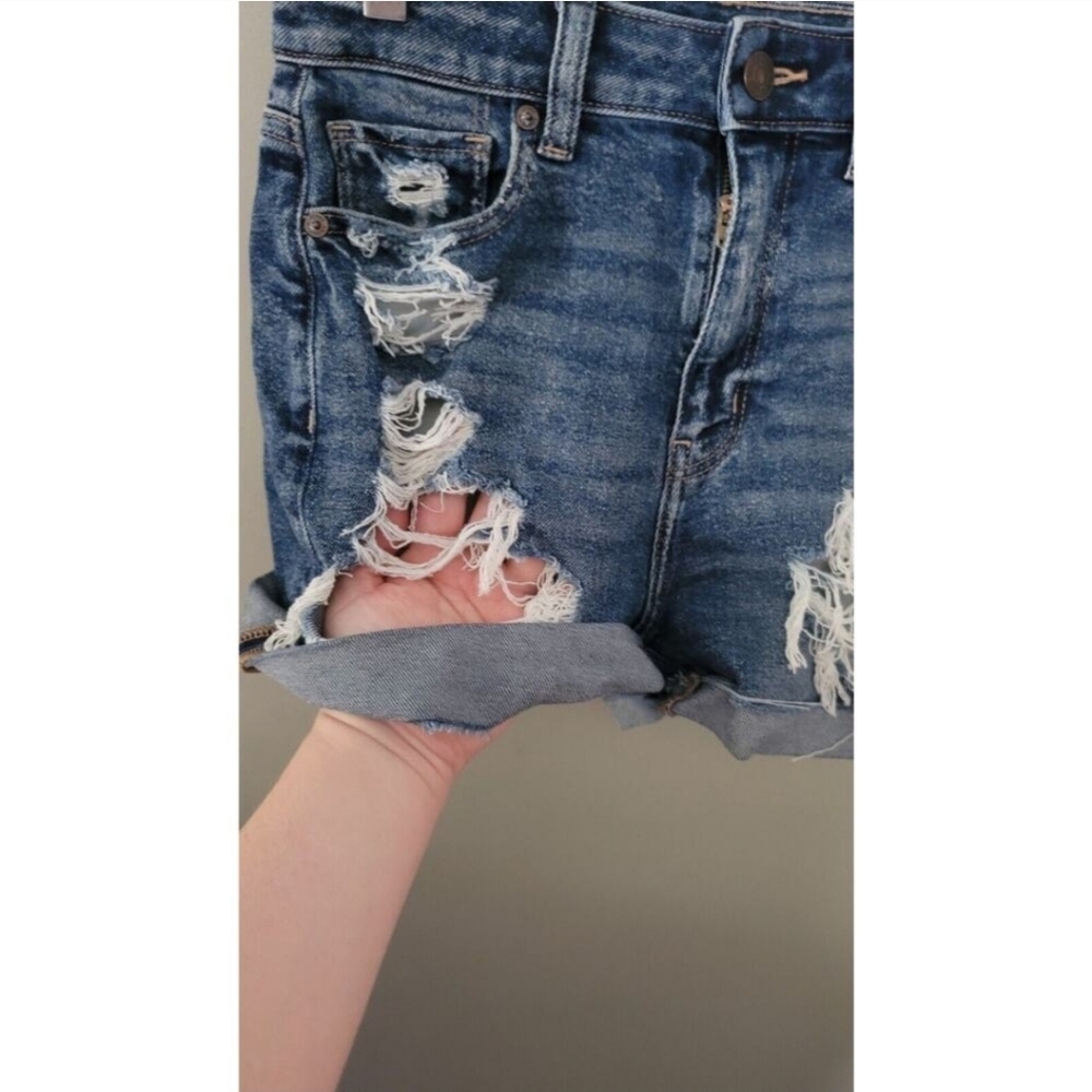 American Eagle distressed Shorts high waist Ripped frayed blue Jean 0 26" - Picture 2 of 6